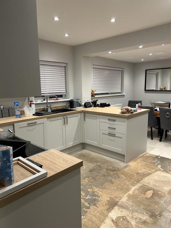 Kitchen looking through to a dining area